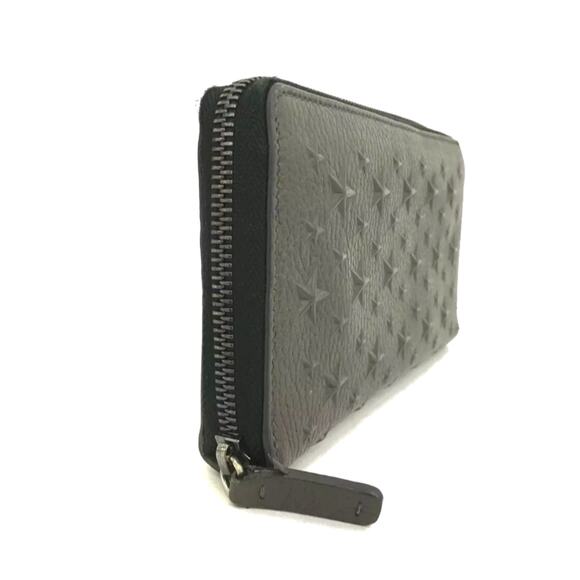 RARE Authentic Jimmy Choo Carnaby Star Embossed Leather Zip Long Wallet Gray - Picture 4 of 8